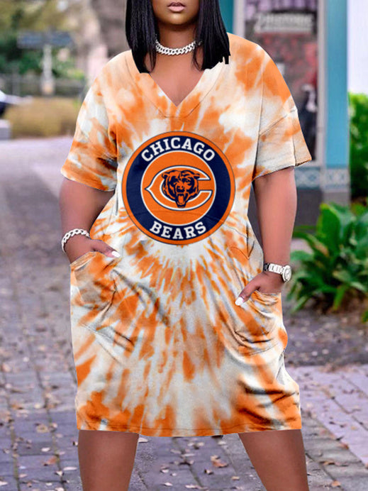Chicago Bears V-neck Casual Pocket Dress