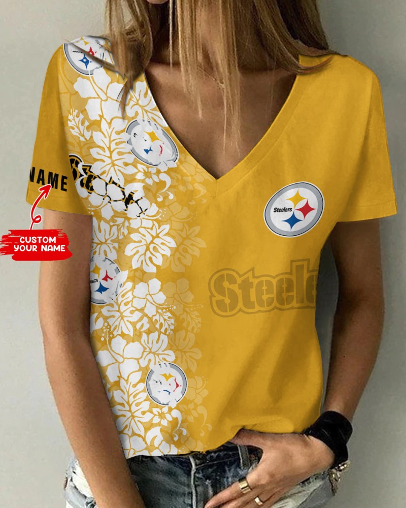 Pittsburgh Steelers Personalized V-neck T-shirt