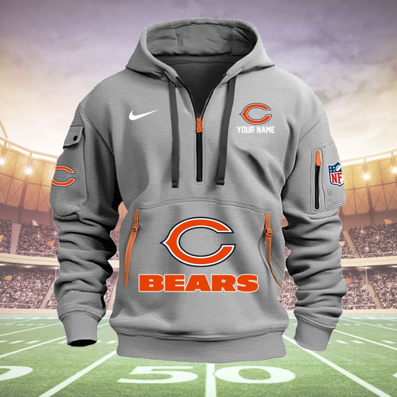 Chicago Bears Personalized Quarter Zip Hoodie Image 4