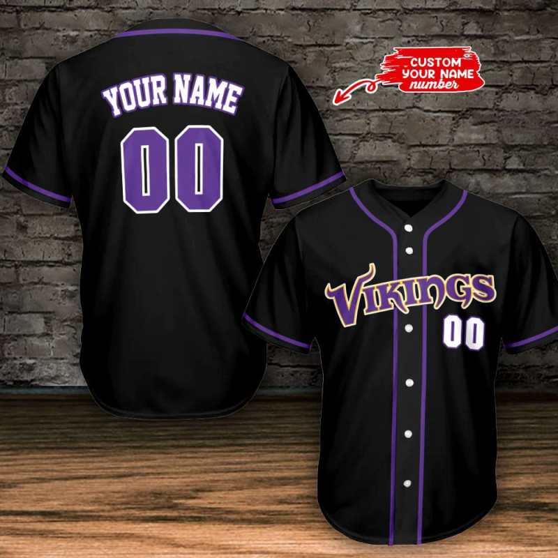 Minnesota Vikings Personalized Baseball Jersey Black