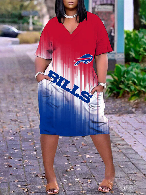 Buffalo Bills V-neck Casual Pocket Dress