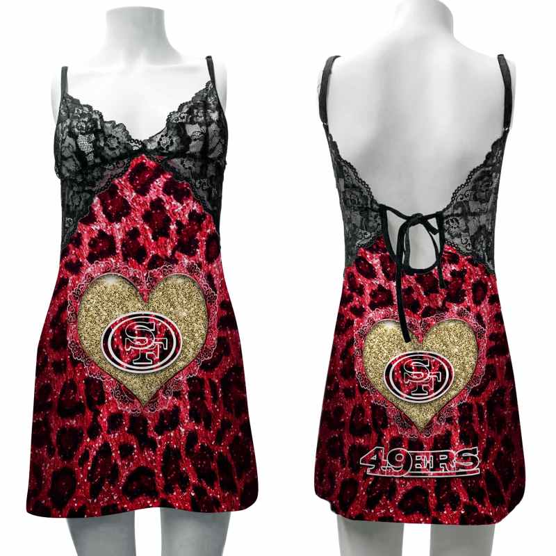 San Francisco 49ers Lace Back Strap Slip Dress Back View