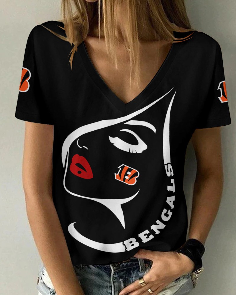 Cincinnati Bengals Summer V-neck Women T-shirt Side View