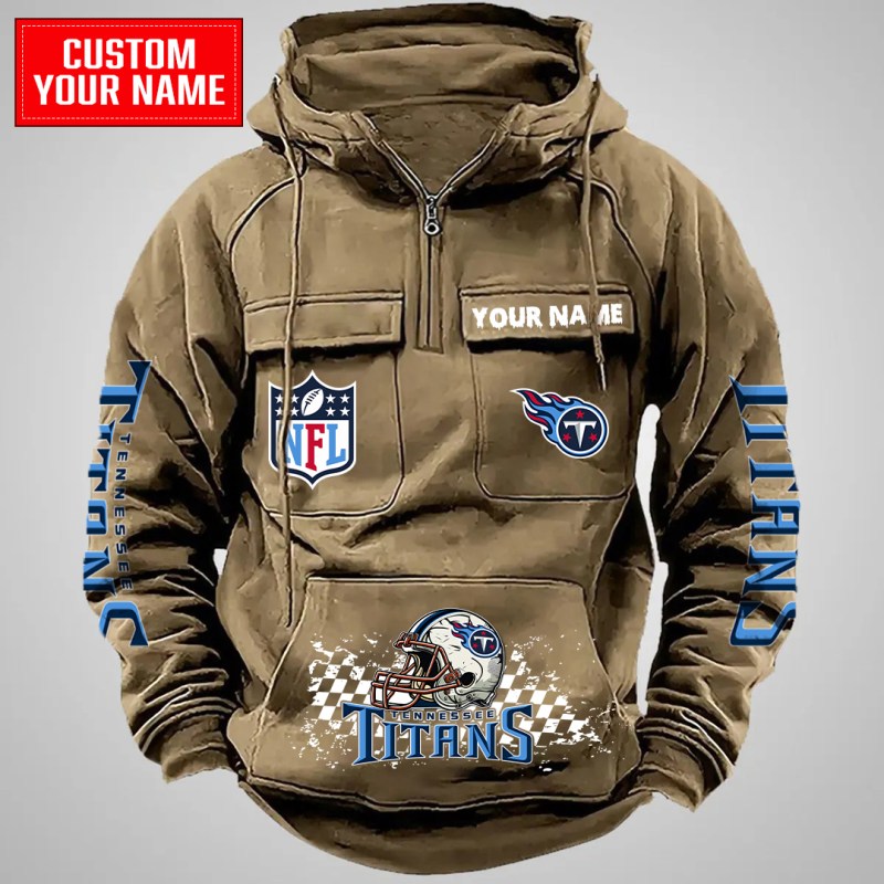 Khaki Tennessee Titans Multi-Pockets Zip Hoodie