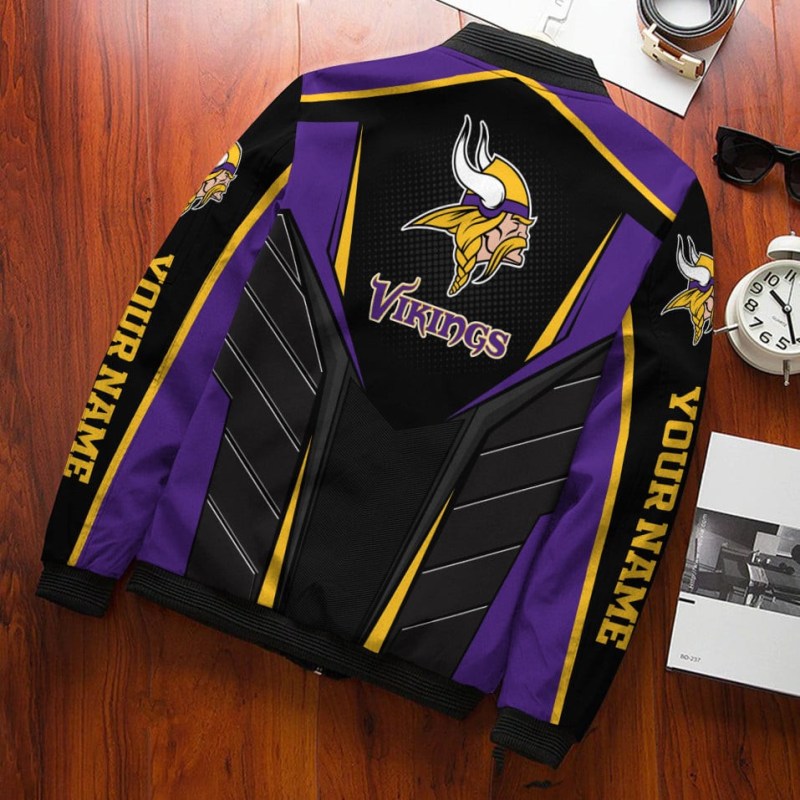 Minnesota Vikings Personalized Bomber Jacket Back View