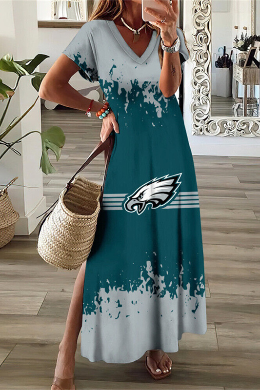 Philadelphia Eagles V-Neck Side Slit Long Dress
