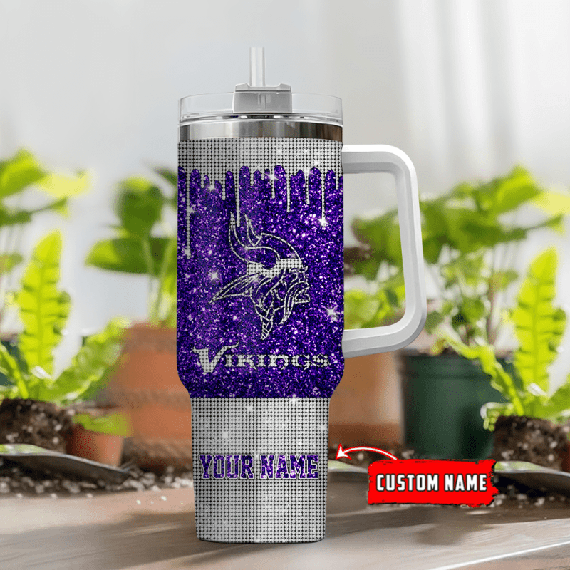 Minnesota Vikings Personalized NFL Glitter and Diamonds Bling 40oz Tumbler Gift for Fans
