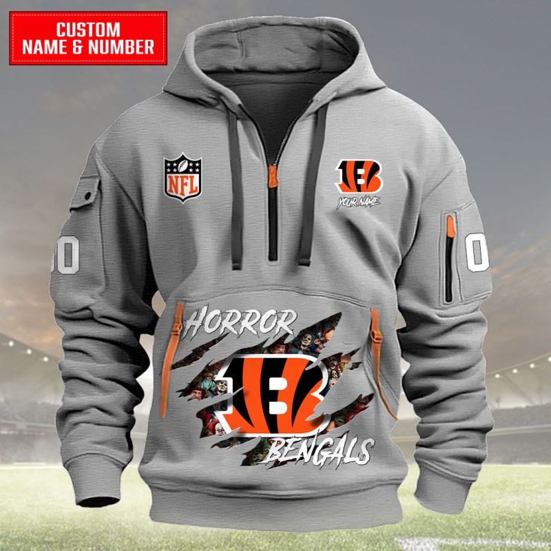 Cincinnati Bengals Quarter Zip Hoodie Light Gray