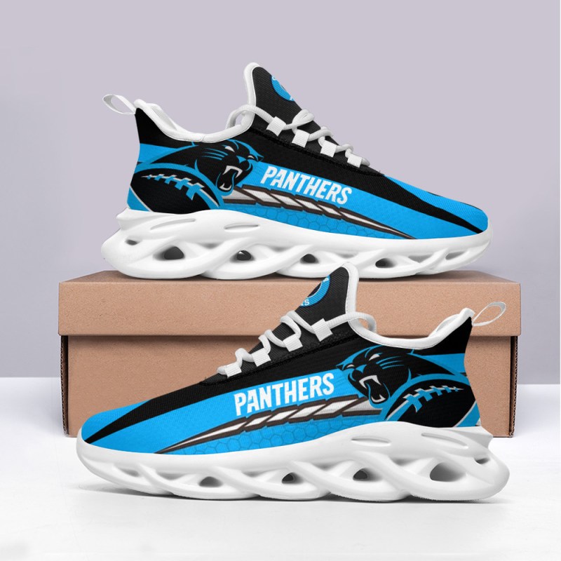 Carolina Panthers Yezy Running Sneakers Close Up