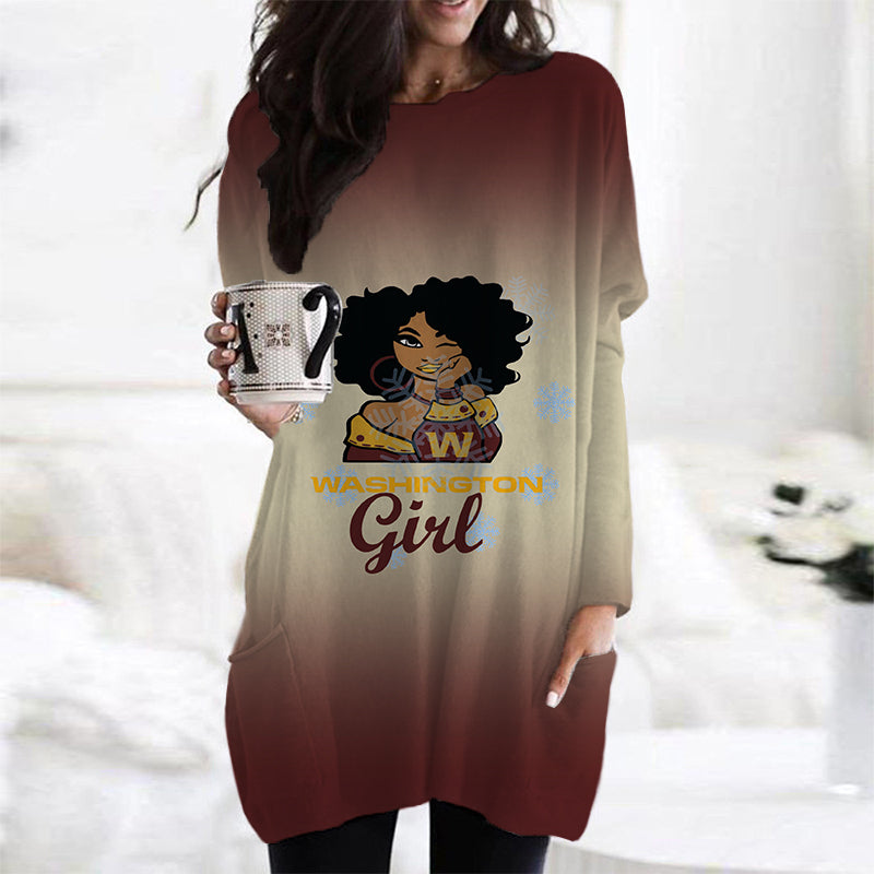 Washington Commanders Casual Long Sleeve Pocket Dress