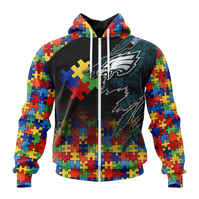 Philadelphia Eagles Special Autism Awareness Design Zip Hoodie