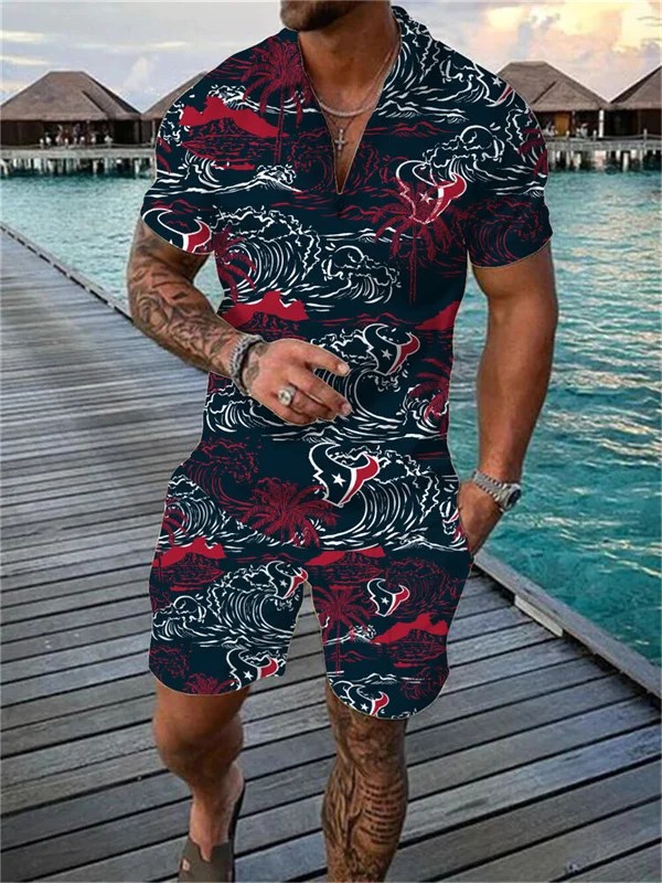 Houston Texans Zip Polo Shirt and Shorts