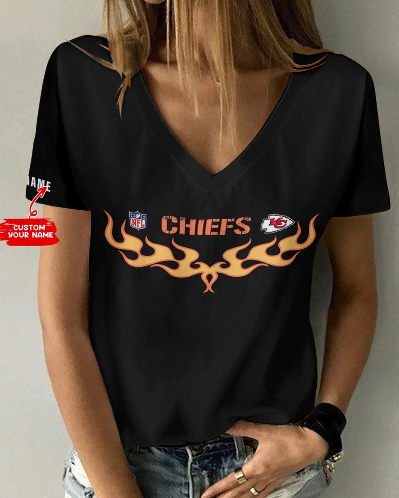 Kansas City Chiefs Personalized V-neck Women T-shirt