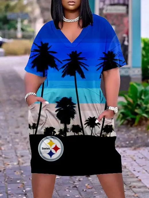 Pittsburgh Steelers V-neck Casual Pocket Dress