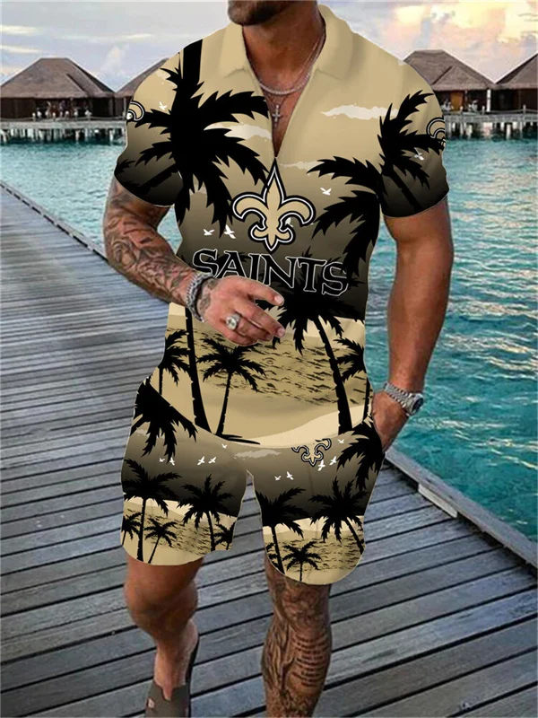 New Orleans Saints Zip Polo Shirt and Shorts