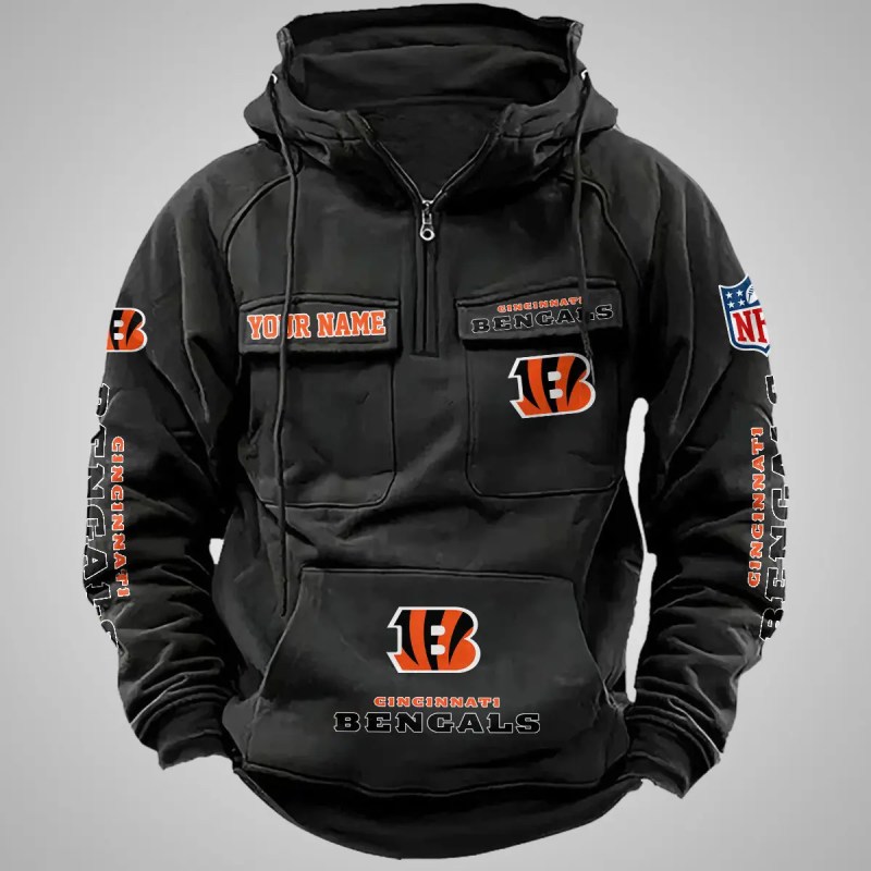 Cincinnati Bengals New Personalized Multi-Pockets Zip Hoodie