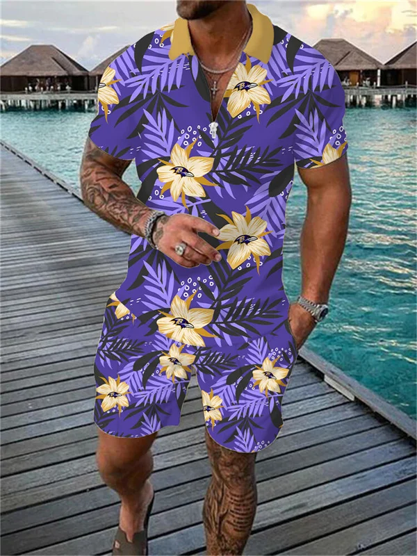 Baltimore Ravens Zip Polo Shirt and Shorts