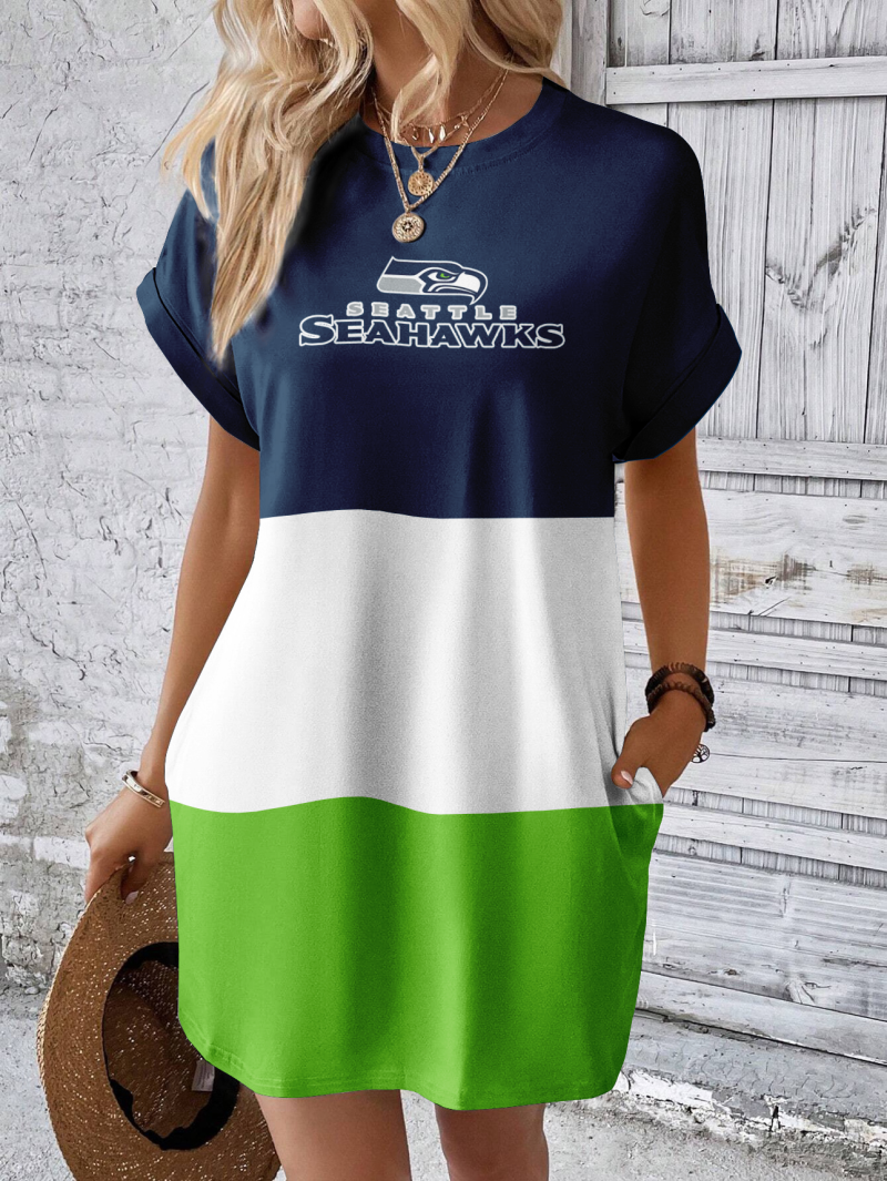 Seattle Seahawks Women Hidden Pocket Batwing Casual Dress