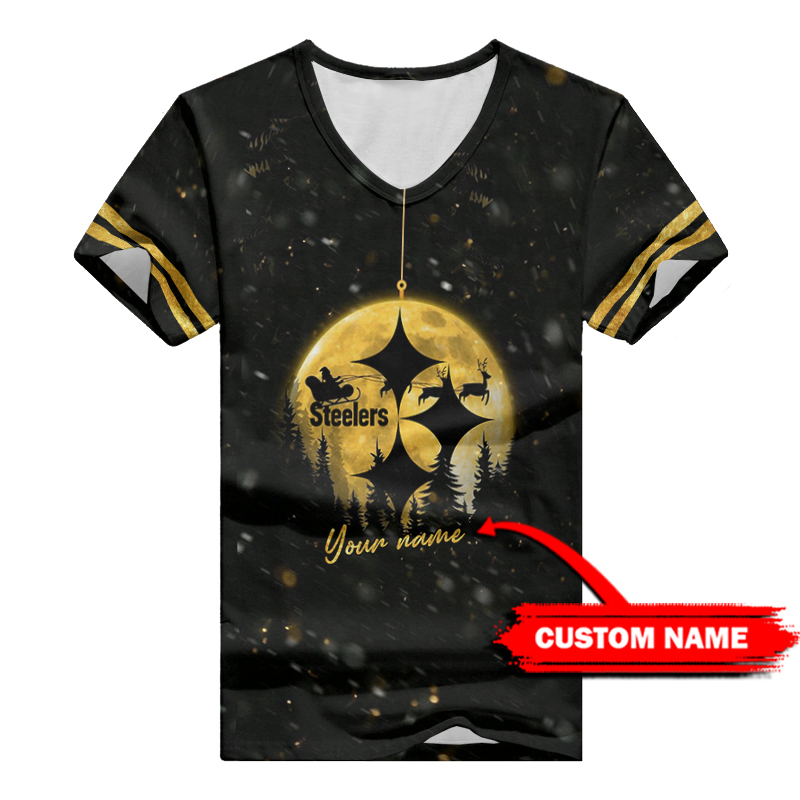 Pittsburgh Steelers Personalized V-neck Women T-shirt - Side View