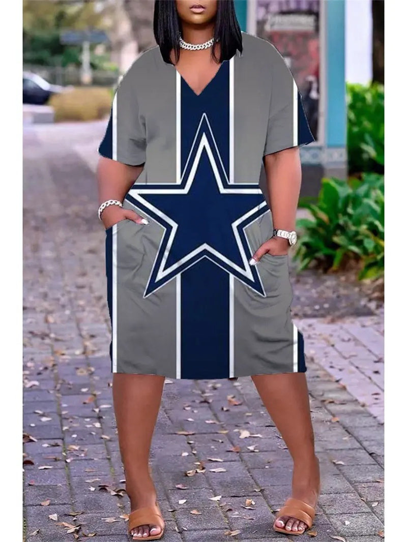Dallas Cowboys V-neck Casual Pocket Dress