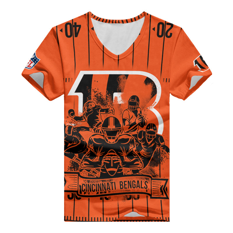 Cincinnati Bengals Summer V-neck Women T-shirt Side