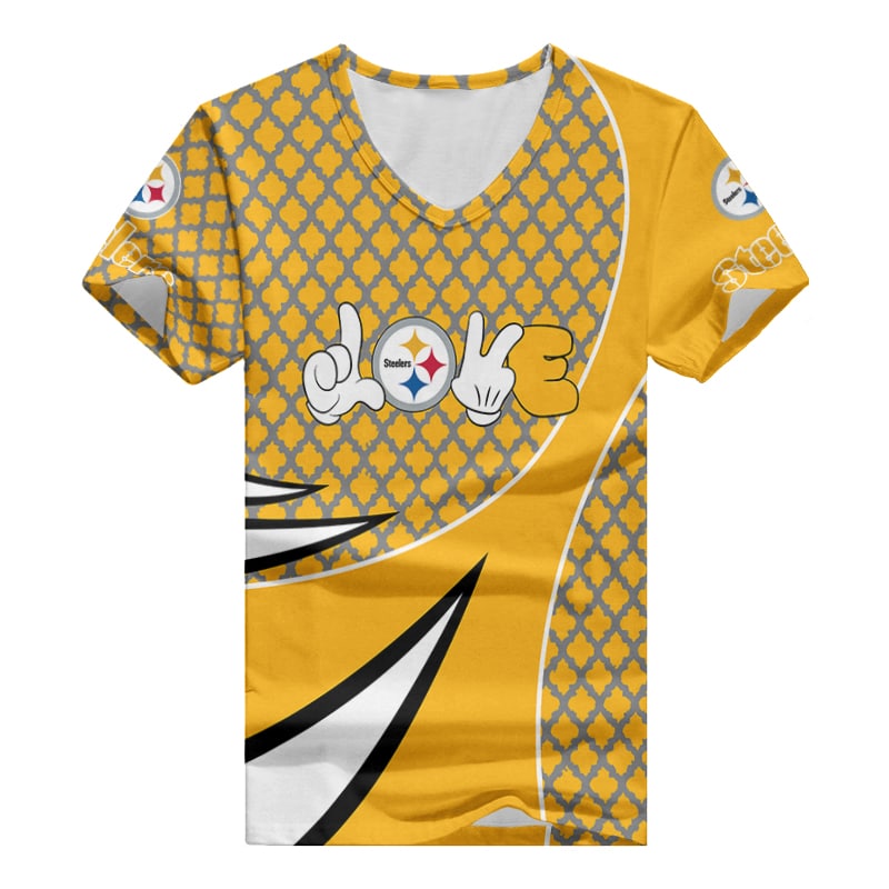 Pittsburgh Steelers Women's V-Neck T-Shirt - Side View