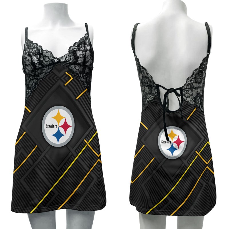 Pittsburgh Steelers Lace Back Strap Slip Dress Image 1