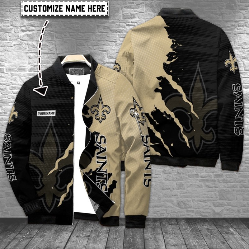 New Orleans Saints Personalized Bomber Jacket Mockup