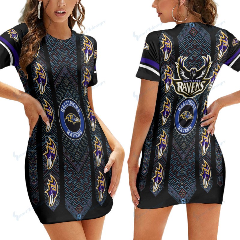 Baltimore Ravens Short Sleeve Bodycon Mini Dress