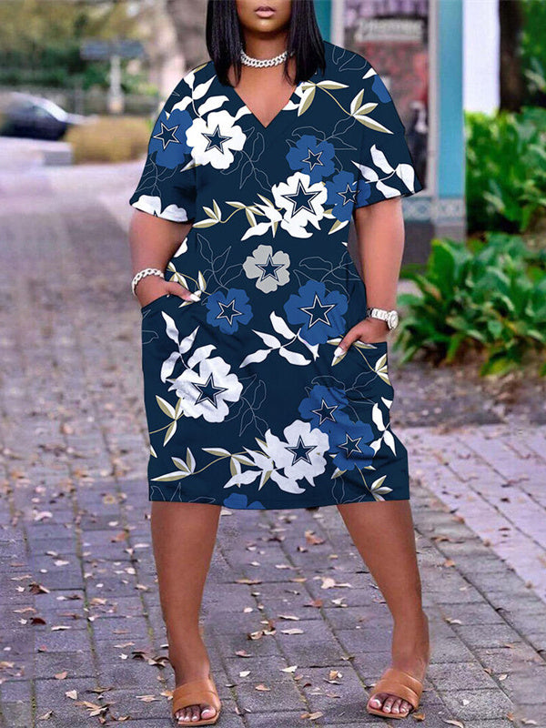 Dallas Cowboys V-neck Casual Pocket Dress