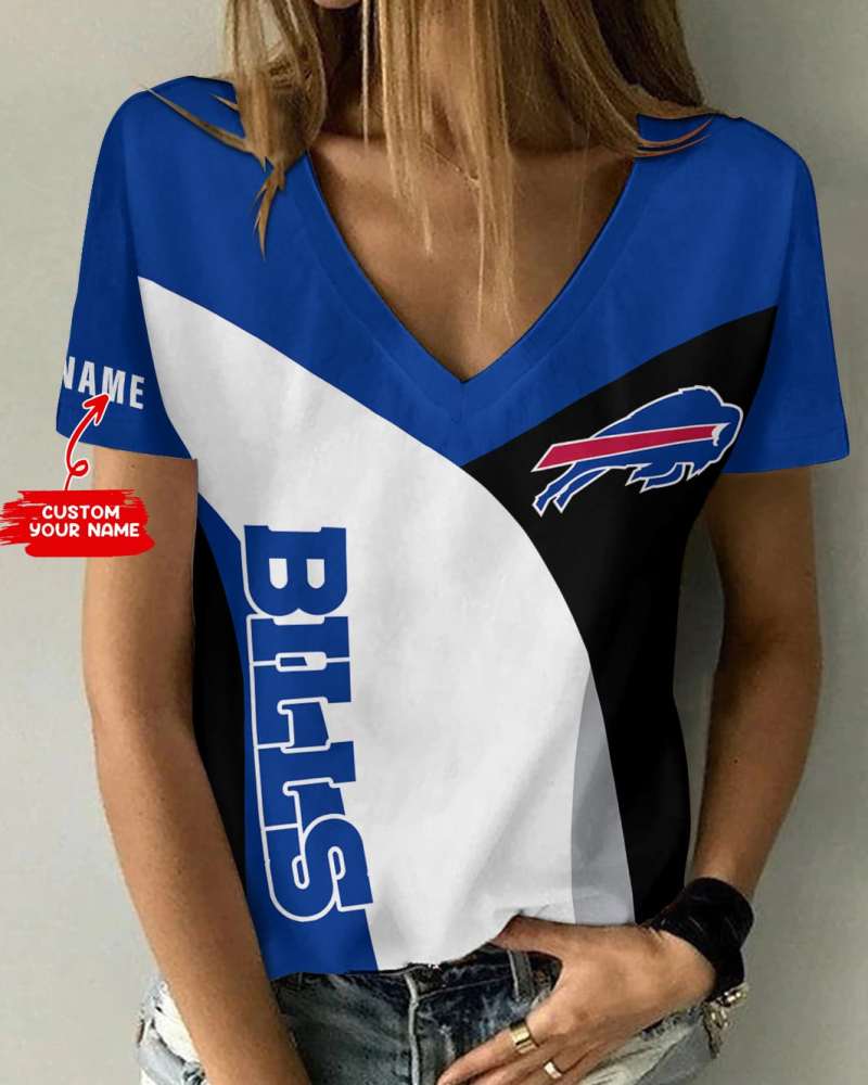 Buffalo Bills Personalized V-neck T-shirt Front View