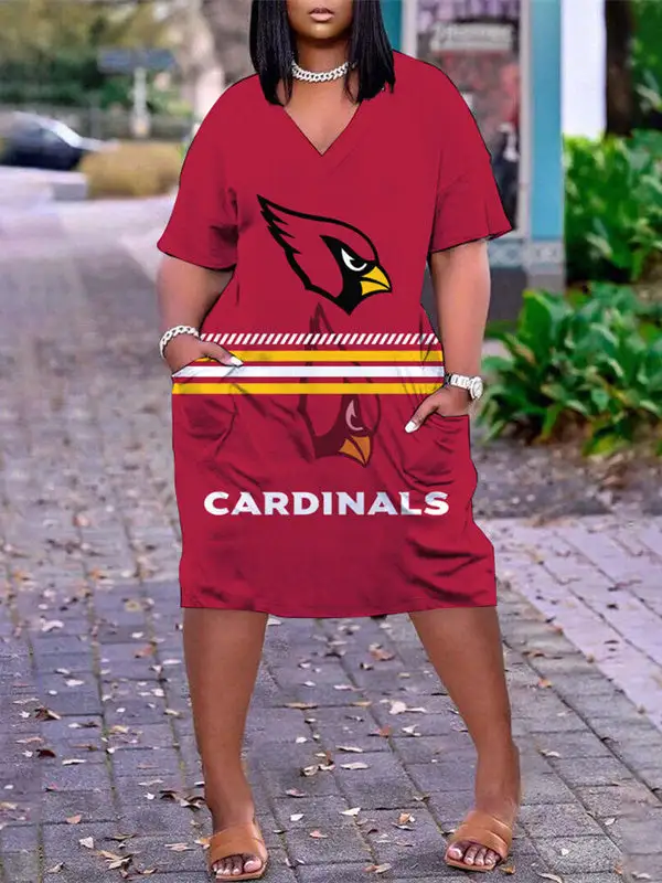 Arizona Cardinals V-neck Casual Pocket Dress