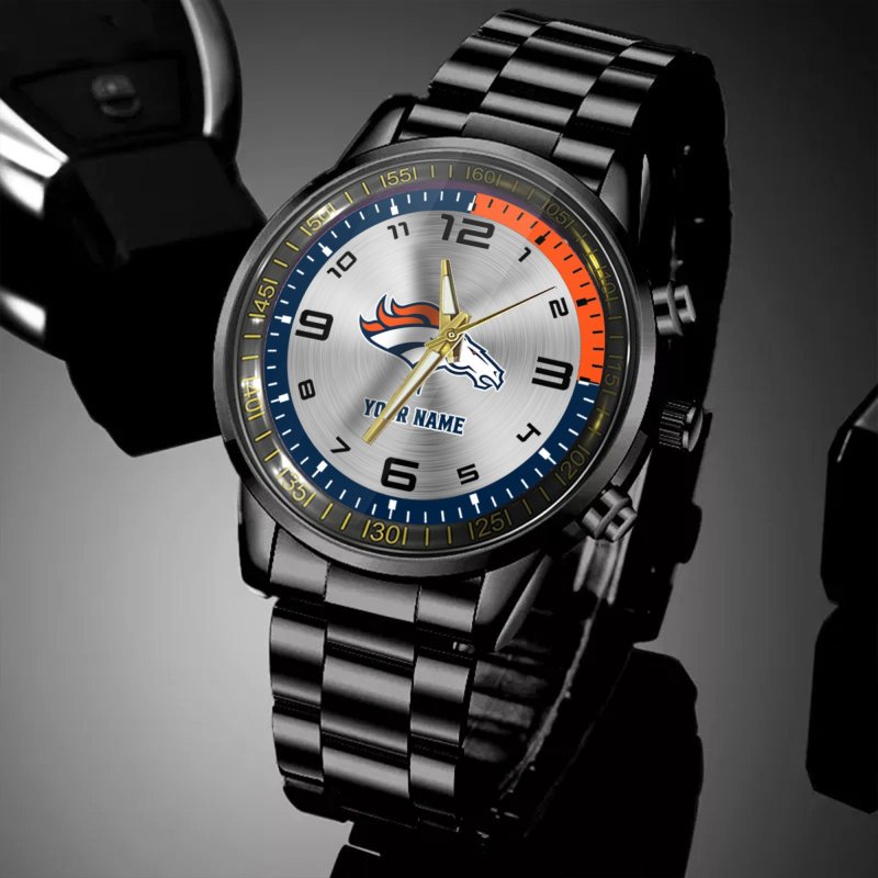 Denver Broncos NFL Personalized Black Hand Watch