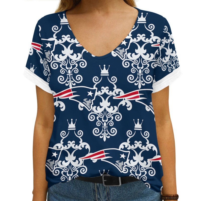 New England Patriots Summer V-Neck Women T-Shirt Size Chart