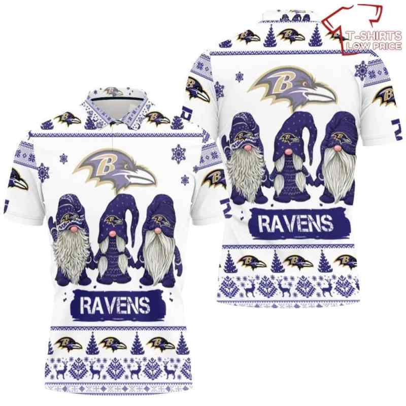 Baltimore Ravens Polo T-shirt with Christmas Gnomes Design
