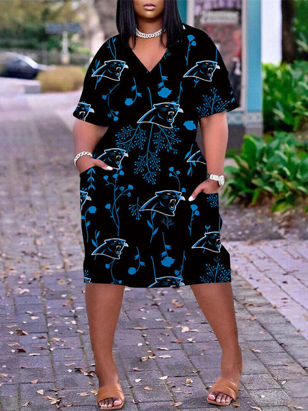 Carolina Panthers V-neck Casual Pocket Dress