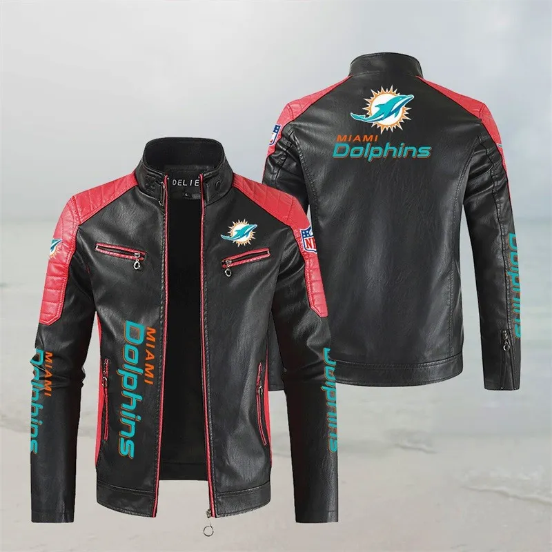 Miami Dolphins Stand Collar Leather Jacket