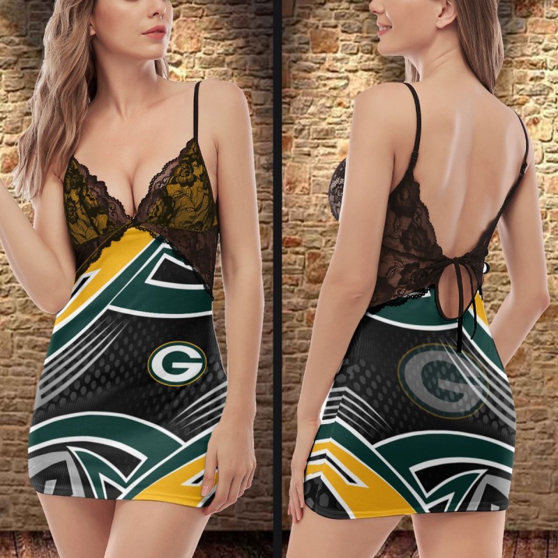 Green Bay Packers Lace Back Strap Dress