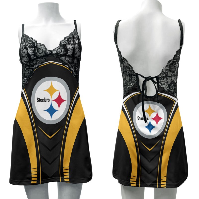 Pittsburgh Steelers Lace Back Strap Slip Dress