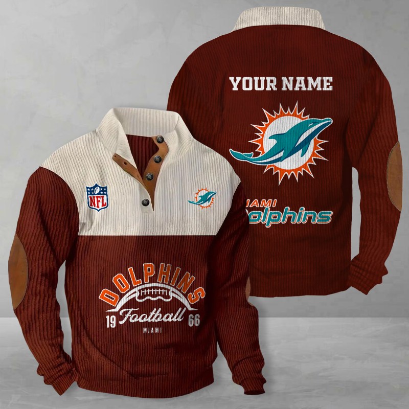 Miami Dolphins Colorful Stand Collar Sweatshirt - Red