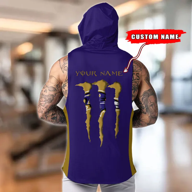 Baltimore Ravens Personalized Men's Workout Hooded Tank Top Back View