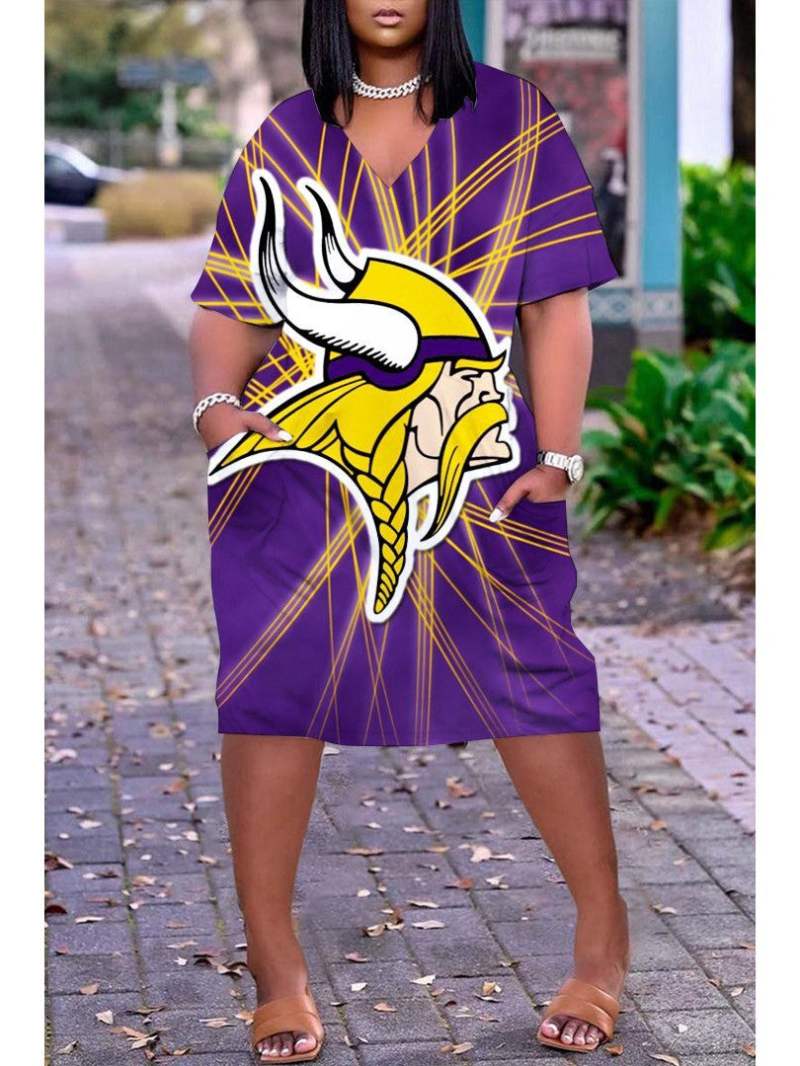 Minnesota Vikings V-neck Casual Pocket Dress