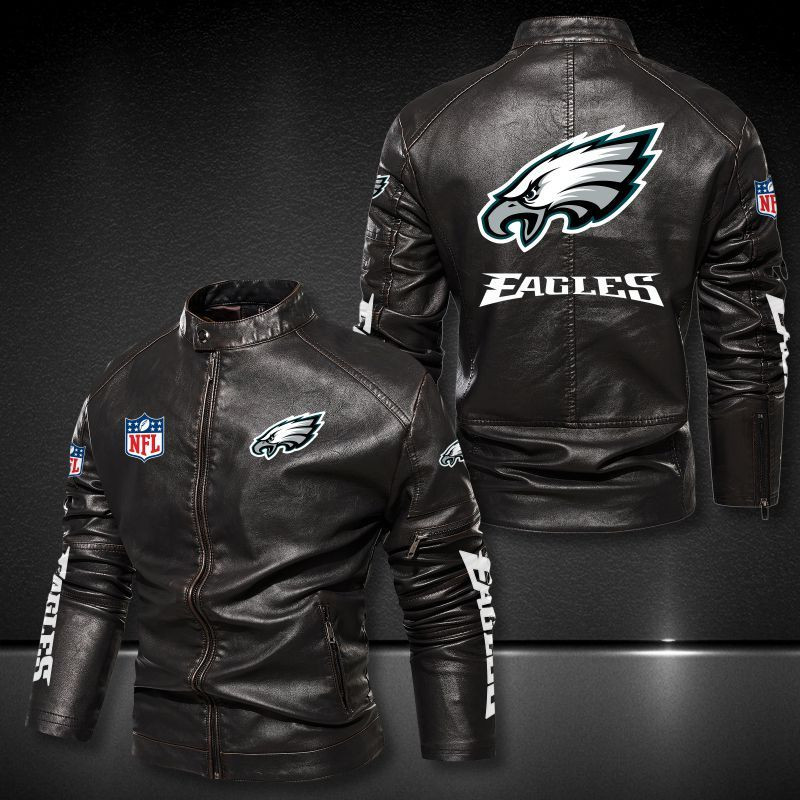 Philadelphia Eagles Stand-up Collar Leather Jacket