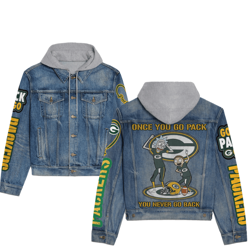 Green Bay Packers Premium Hooded Denim Jacket - Back View