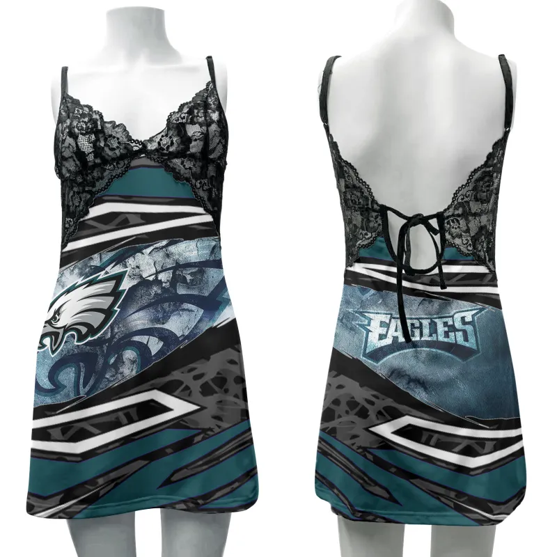 Philadelphia Eagles Lace Back Strap Slip Dress Front View