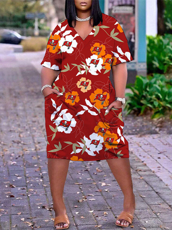 Tampa Bay Buccaneers V-neck Casual Pocket Dress
