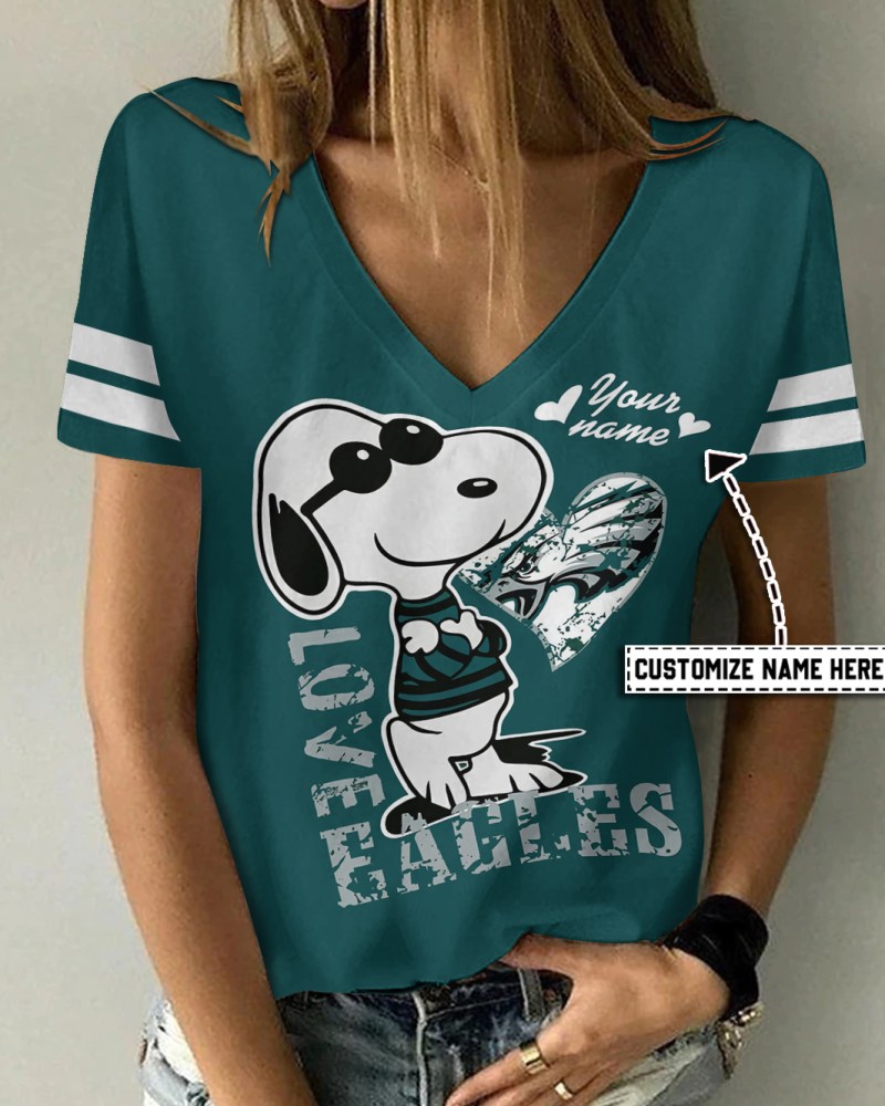 Philadelphia Eagles Personalized V-neck Women T-shirt