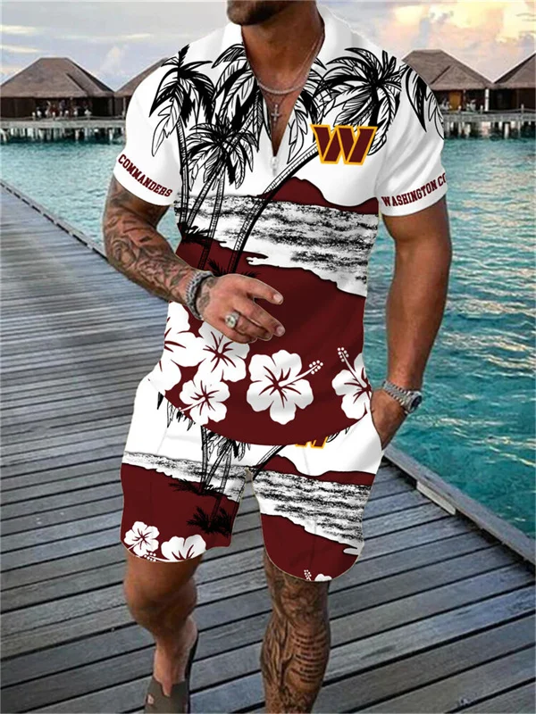 Washington Commanders Zip Polo Shirt and Shorts