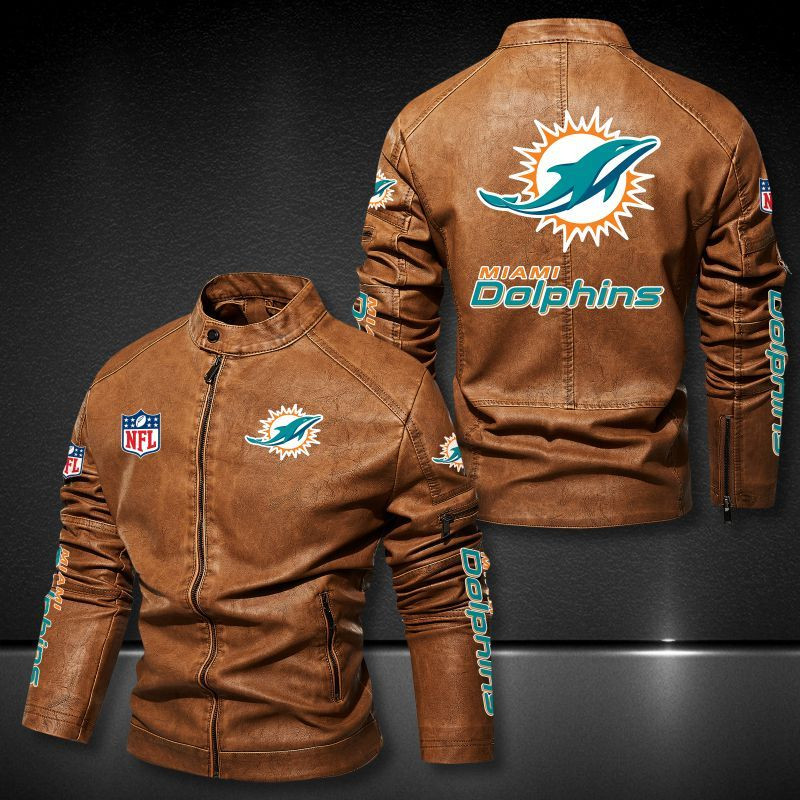Miami Dolphins Stand-up Collar Leather Jacket