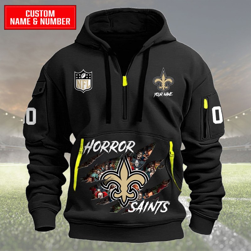 New Orleans Saints Quarter Zip Hoodie Black